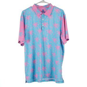 Chubbies Tropical Palm Tree Pink Blue Polo Golf Men's Large